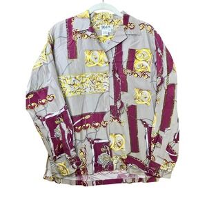 Selene Paris 100% Silk ‎ Shirt ScarfBaroque Print Long Sleeve Women's S